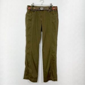 Marc Cain Olive Straight-Leg Trousers with Embroidered Belt Detail